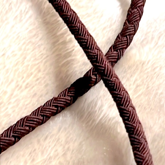 CHAPS 🩵💚🤎 17” ROUND SILVER-TONE STONE MOSAIC PENDANT ON BROWN BRAIDED ROPE CORD - Picture 4 of 8